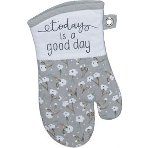 Kay Dee Designs TODAY IS A GOOD DAY Embroidered Grey Floral Oven Mitt NEW